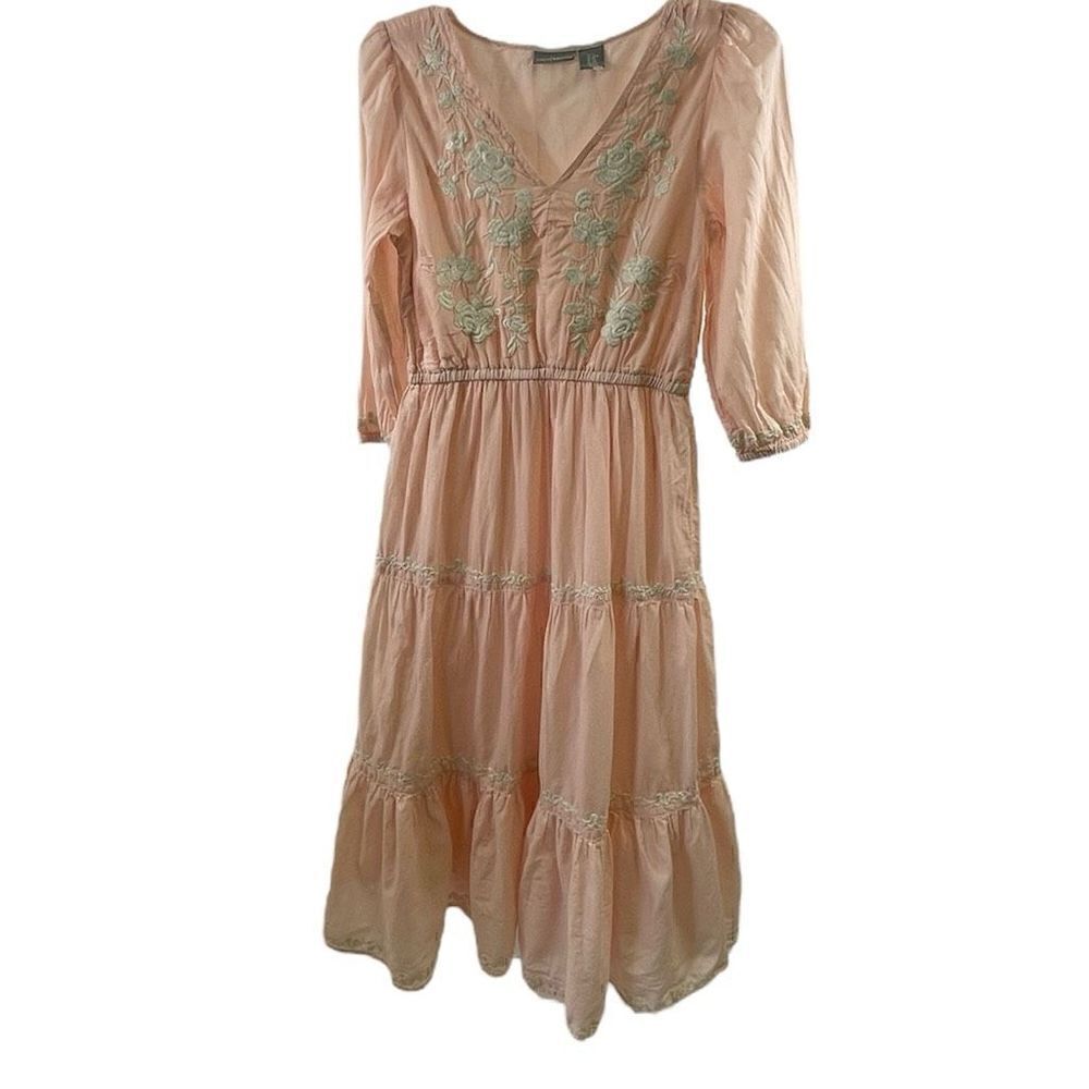 Lucky Brand Pink Boho Cottage Core Embroidered Maxi Dress Size XS